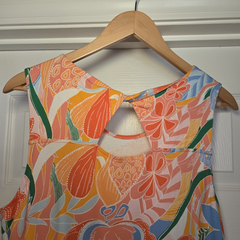 Talbots Floral Maxi Dress, Sz L Orange/Pink - Picture 4 of 12